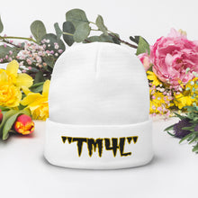 Load image into Gallery viewer, TM4L Beanie ON SALE ( Black Letters &amp; Gold Outline )
